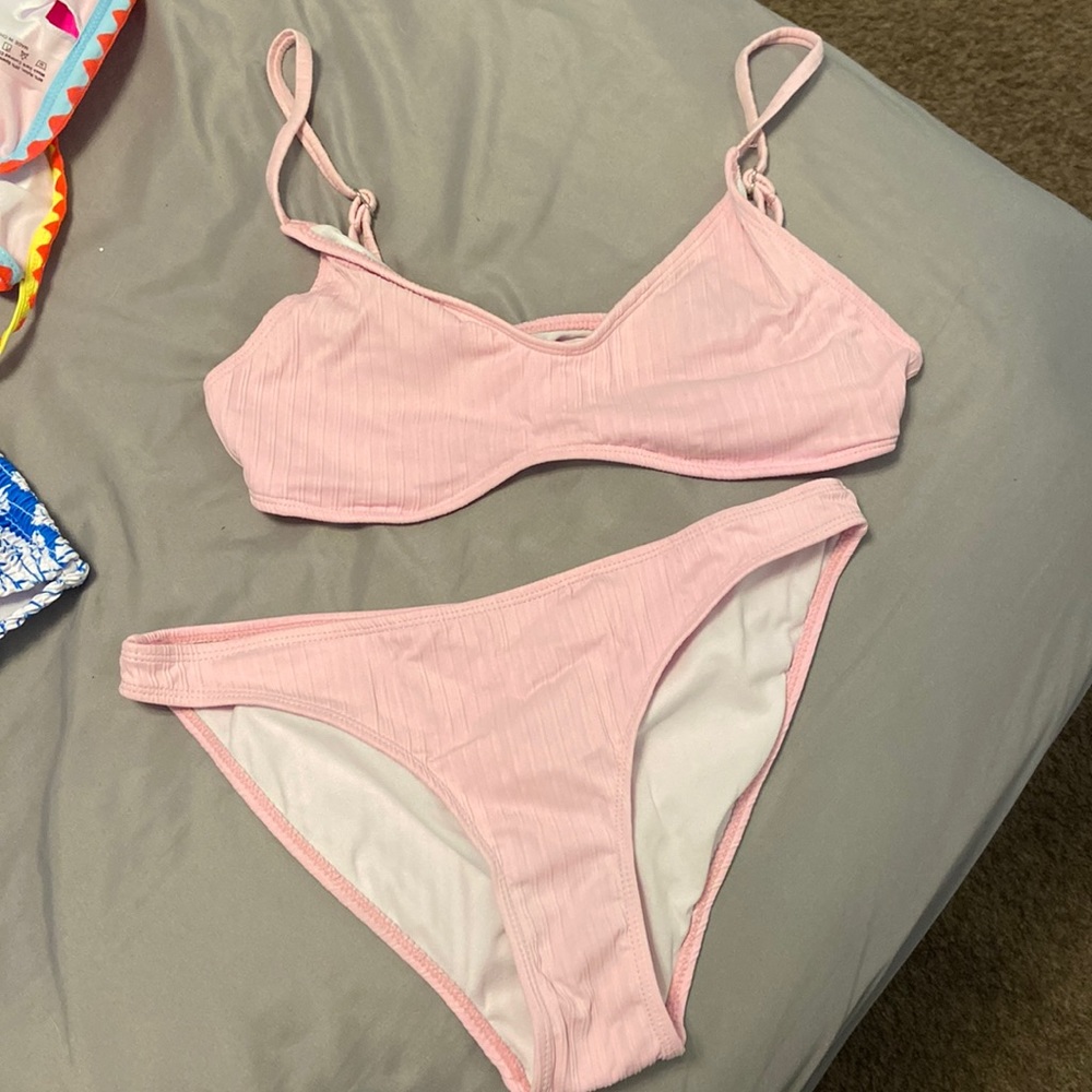 light pink bathing suit, adjustable straps